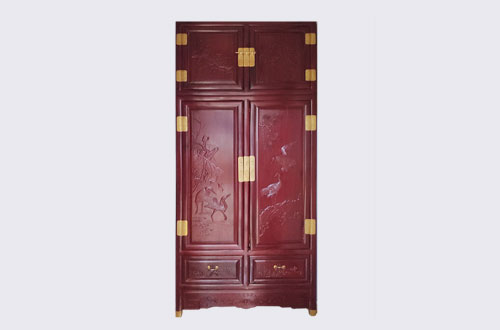 磁县高端中式家居装修深红色纯实木衣柜